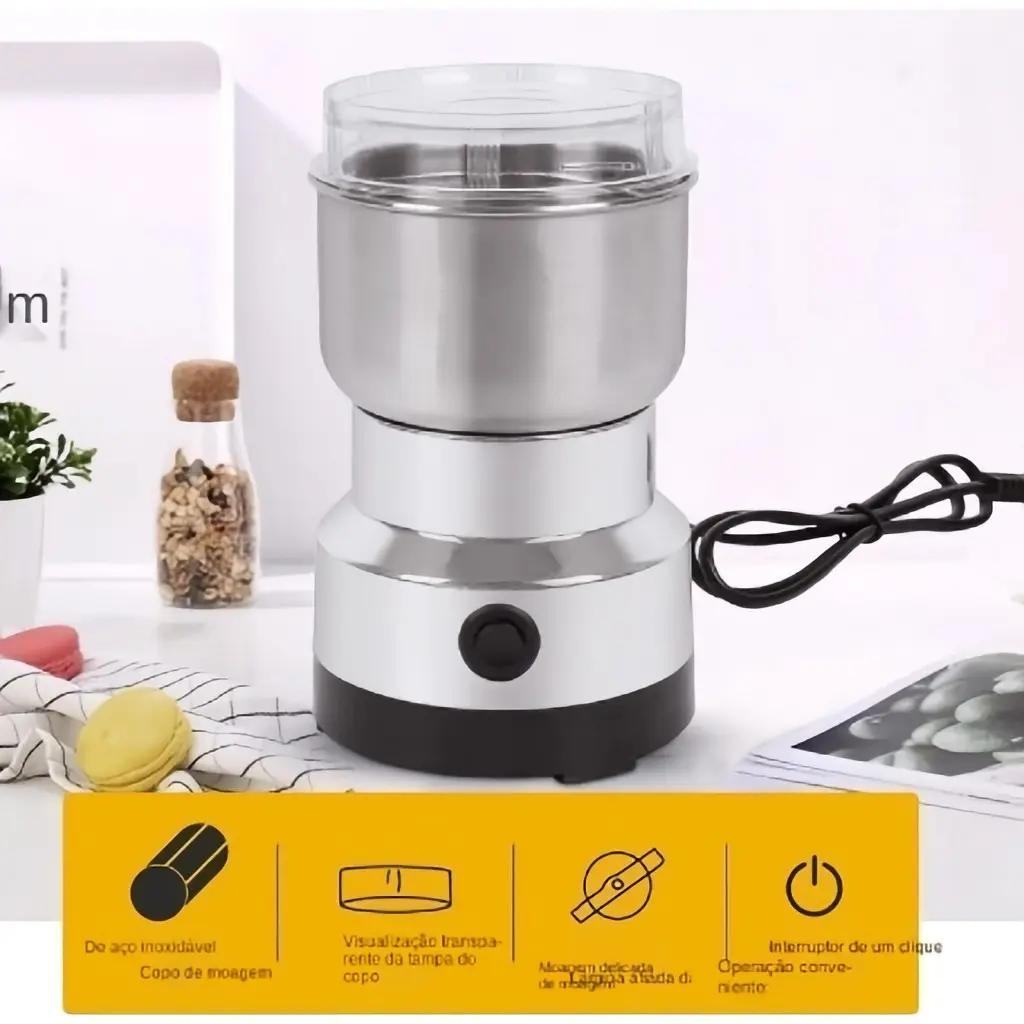 [Liquidação]Moedor Elétrico Inox Multifuncional 4 Lâminas para Café Grãos Sementes Temperos Especiarias 110V/220V