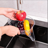 Tigela Filtrante Transparente - Separação Seco/Úmido, Portátil para Limpeza de Frutas