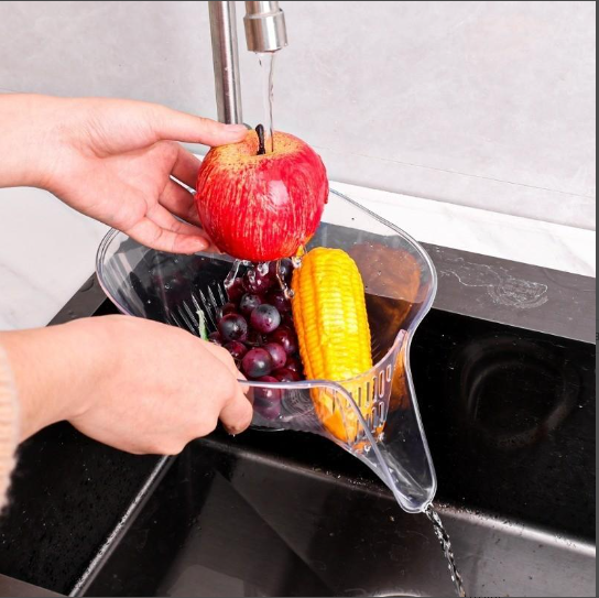 Tigela Filtrante Transparente - Separação Seco/Úmido, Portátil para Limpeza de Frutas