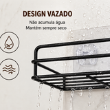 Prateleira de Canto Sem Furo Metal Preto Organizador Banheiro Cozinha Parede Adesiva
