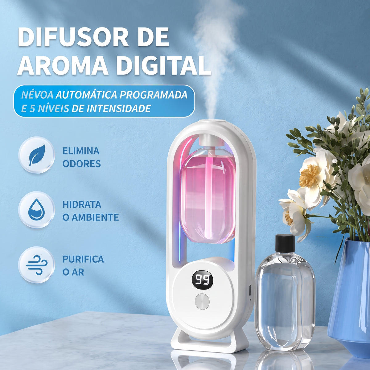 Difusor Automático de Aroma com Luz Noturna, Display Digital, para Uso Doméstico IZUAROMA
