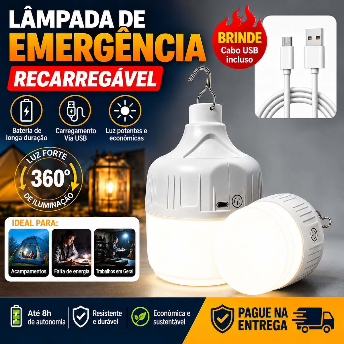 [KIT 2] Luz de Emergência Recarregável – Impermeável, para Feiras Noturnas