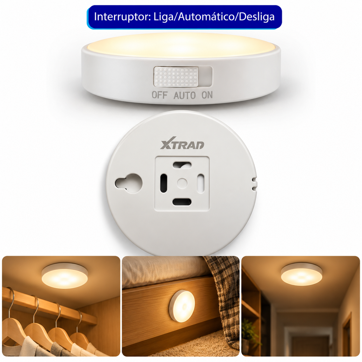 Luz Lâmpada com Sensor de Presença Luminária LED Sem fio Recarregável