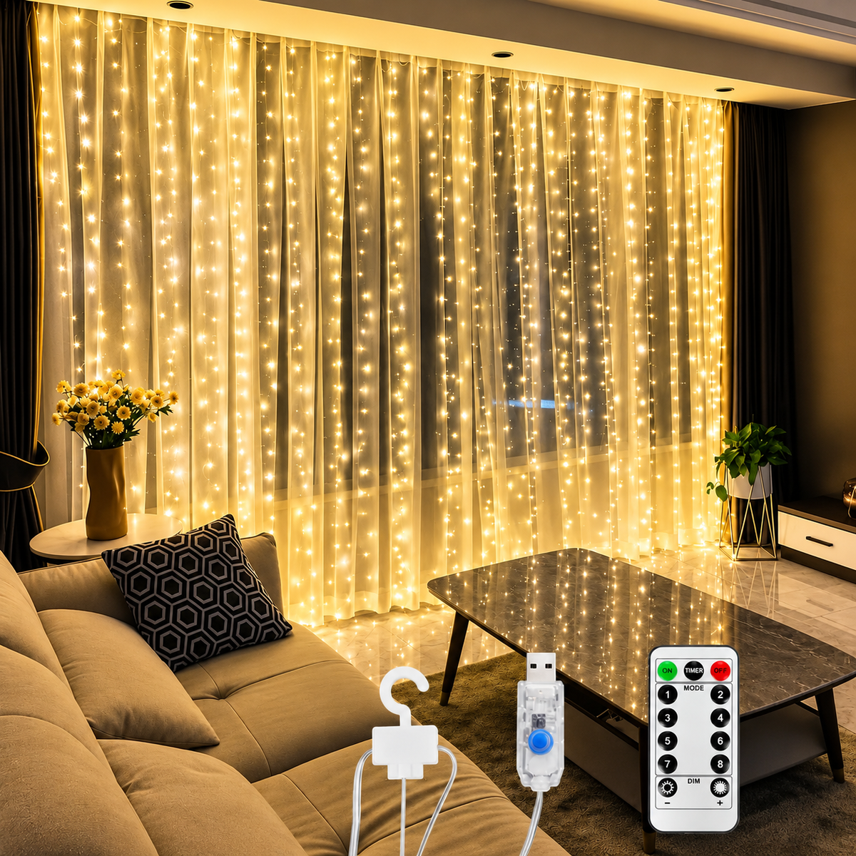 Cortina Led 3x3 Metros 300 LEDs Festa Casamento Eventos Natal Iluminação
