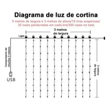 Cortina Led 3x3 Metros 300 LEDs Festa Casamento Eventos Natal Iluminação