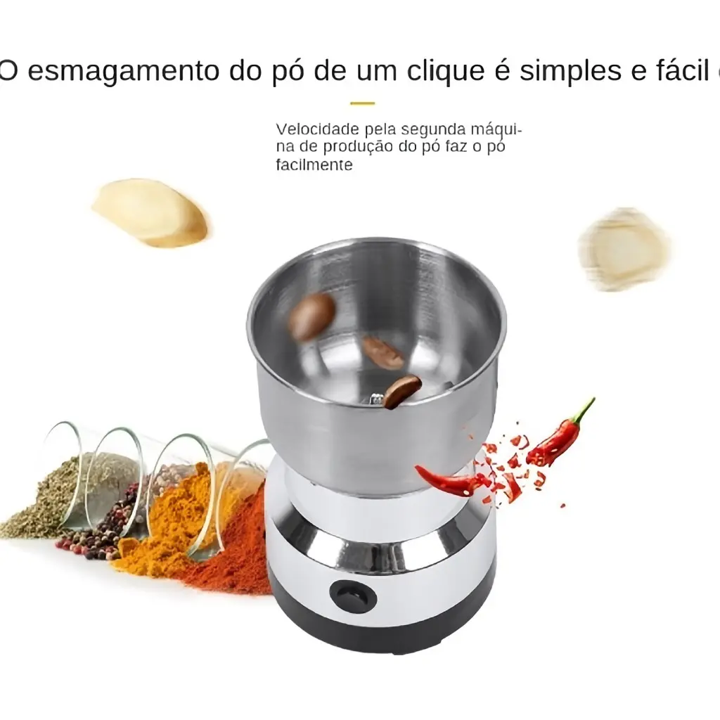 [Liquidação]Moedor Elétrico Inox Multifuncional 4 Lâminas para Café Grãos Sementes Temperos Especiarias 110V/220V