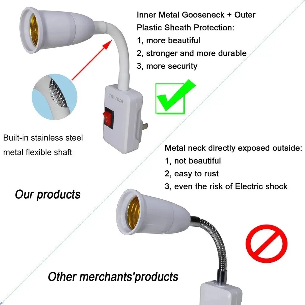 Tomada De Lâmpada E27 110-220V Extensor De Soquete Doméstico Com Interruptor Dois Plugues