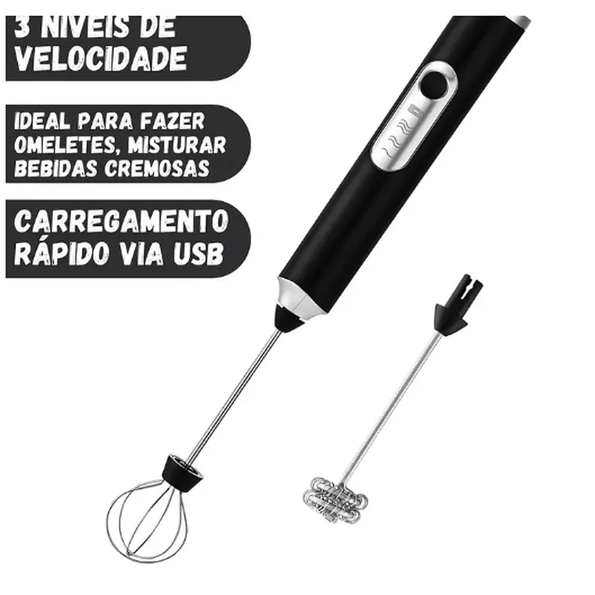 Batedor Misturador Mixer Elétrico para Bebidas Leite Café Clara de Ovo 2 em 1 taobiju